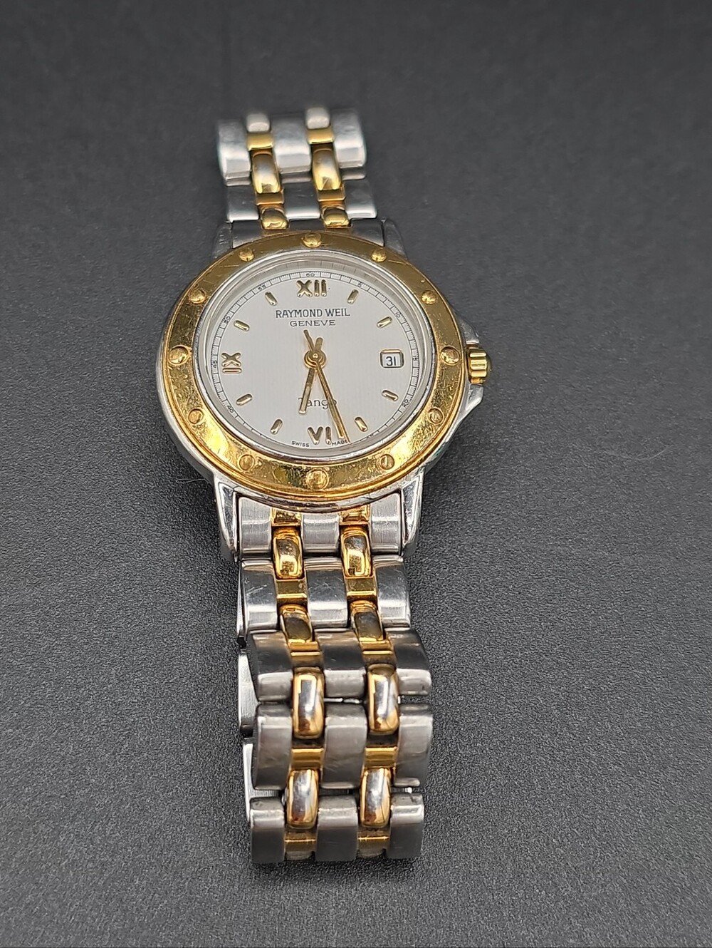 Vtg Raymond Weil Tango Gold Silver Tone Swiss Watch 5360 New Battery-Works
